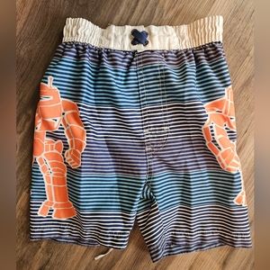 Boys Blue Striped Robot Swim Trunks